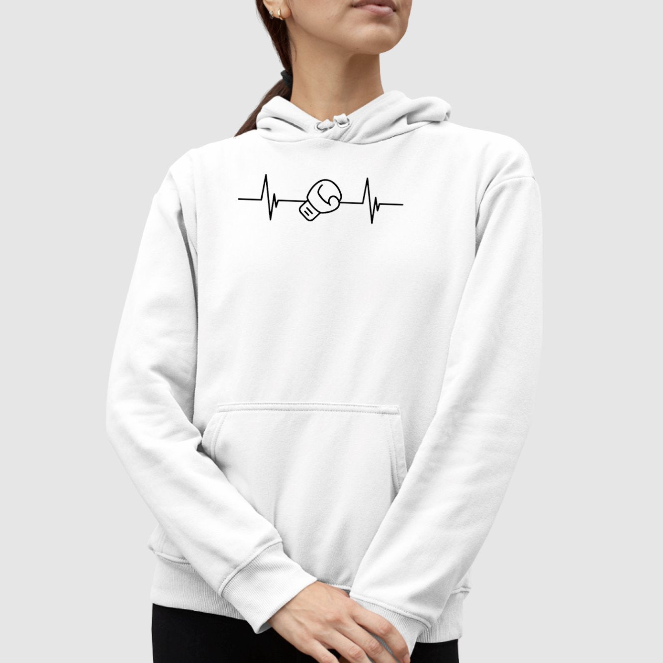 Sweat Capuche Adulte Rythme cardiaque boxe Blanc