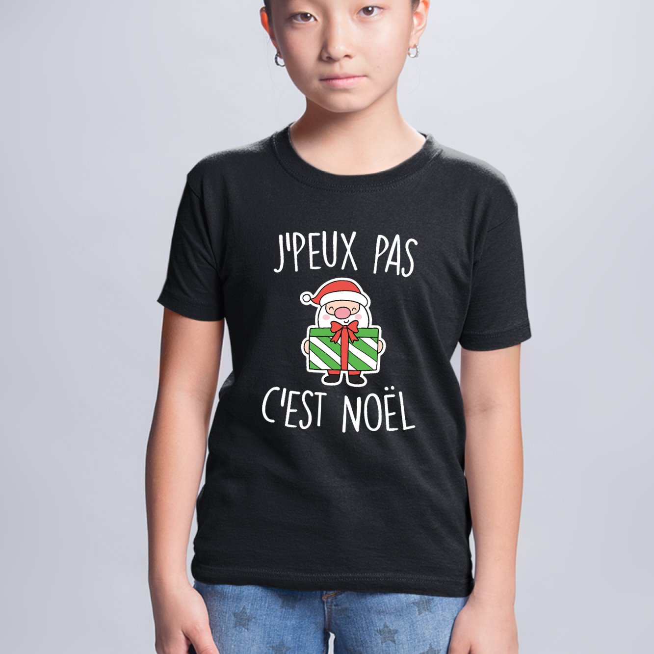 T-Shirt Enfant J'peux pas c'est Noël Noir