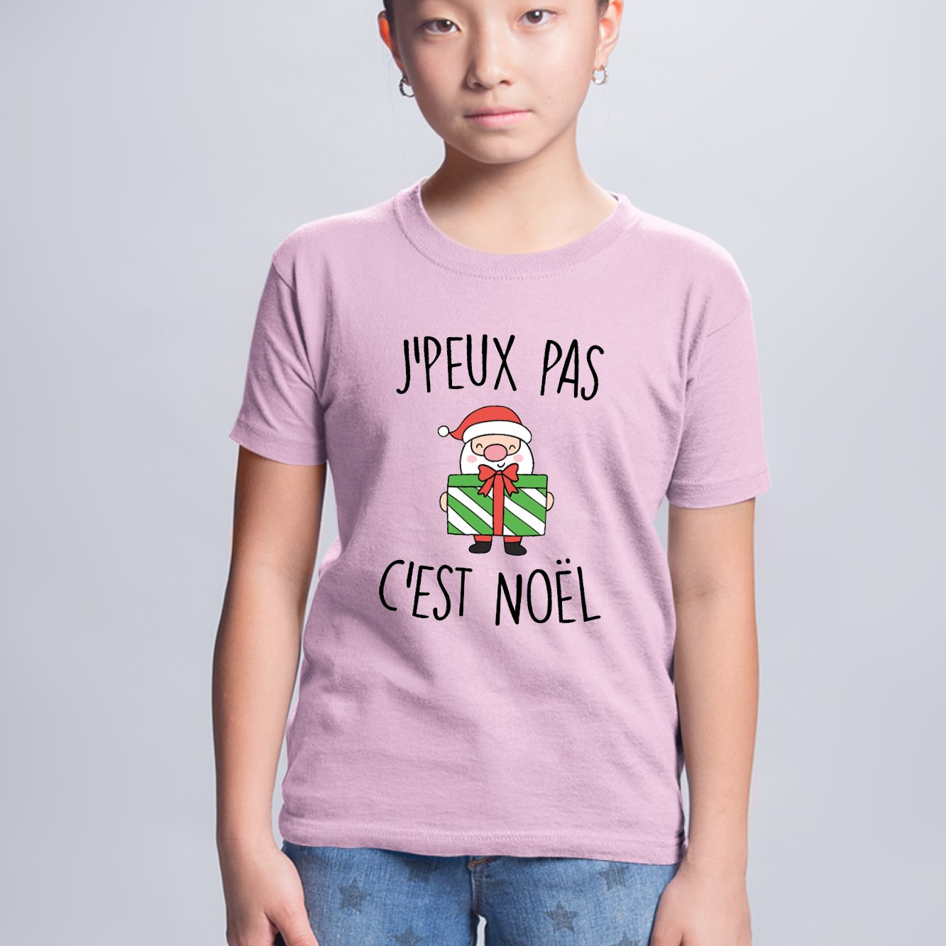 T-Shirt Enfant J'peux pas c'est Noël Rose