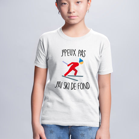 T-Shirt Enfant J'peux pas j'ai ski de fond Blanc