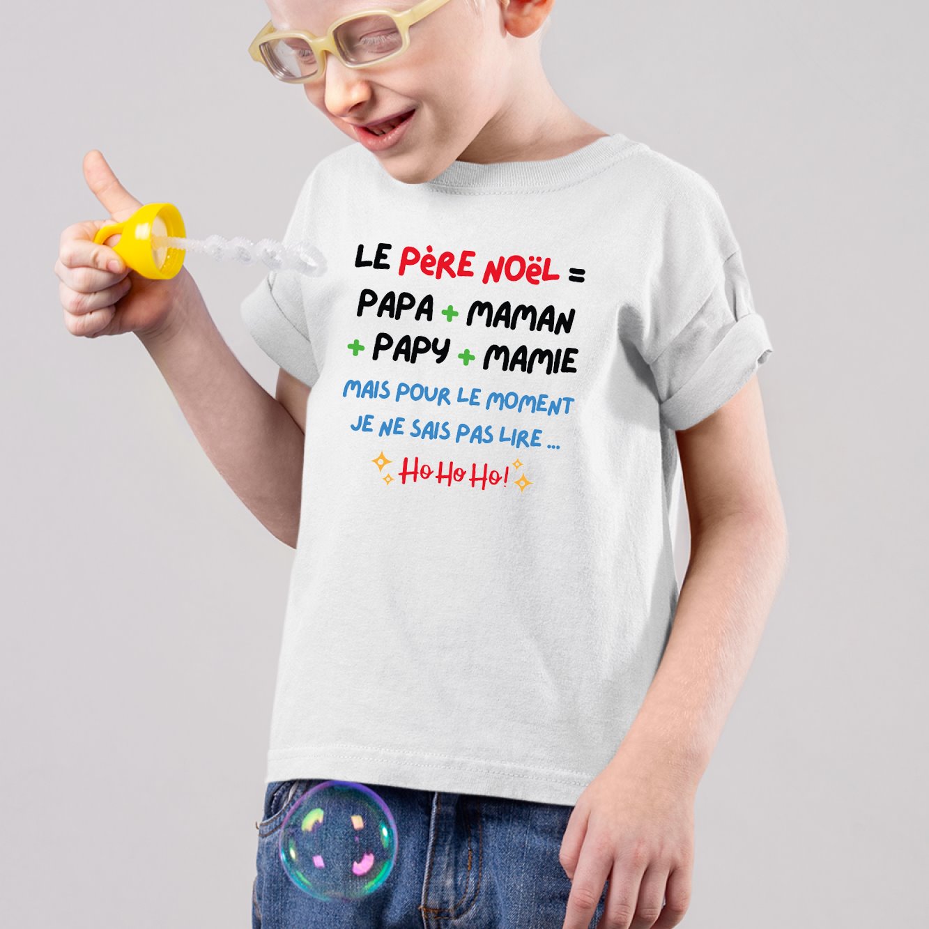 T-Shirt Enfant Le Père Noël c'est papa maman papy mamie Blanc