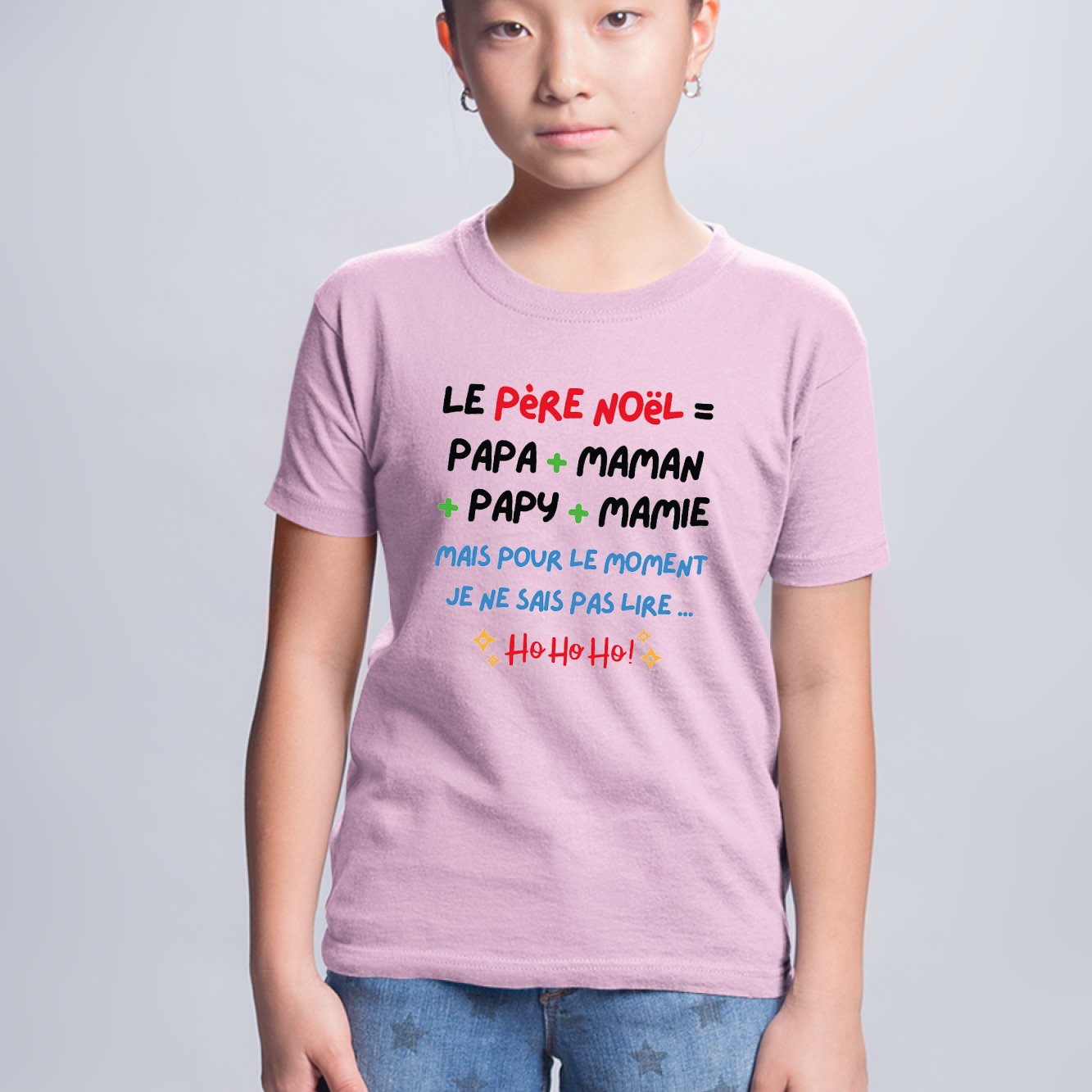 T-Shirt Enfant Le Père Noël c'est papa maman papy mamie Rose