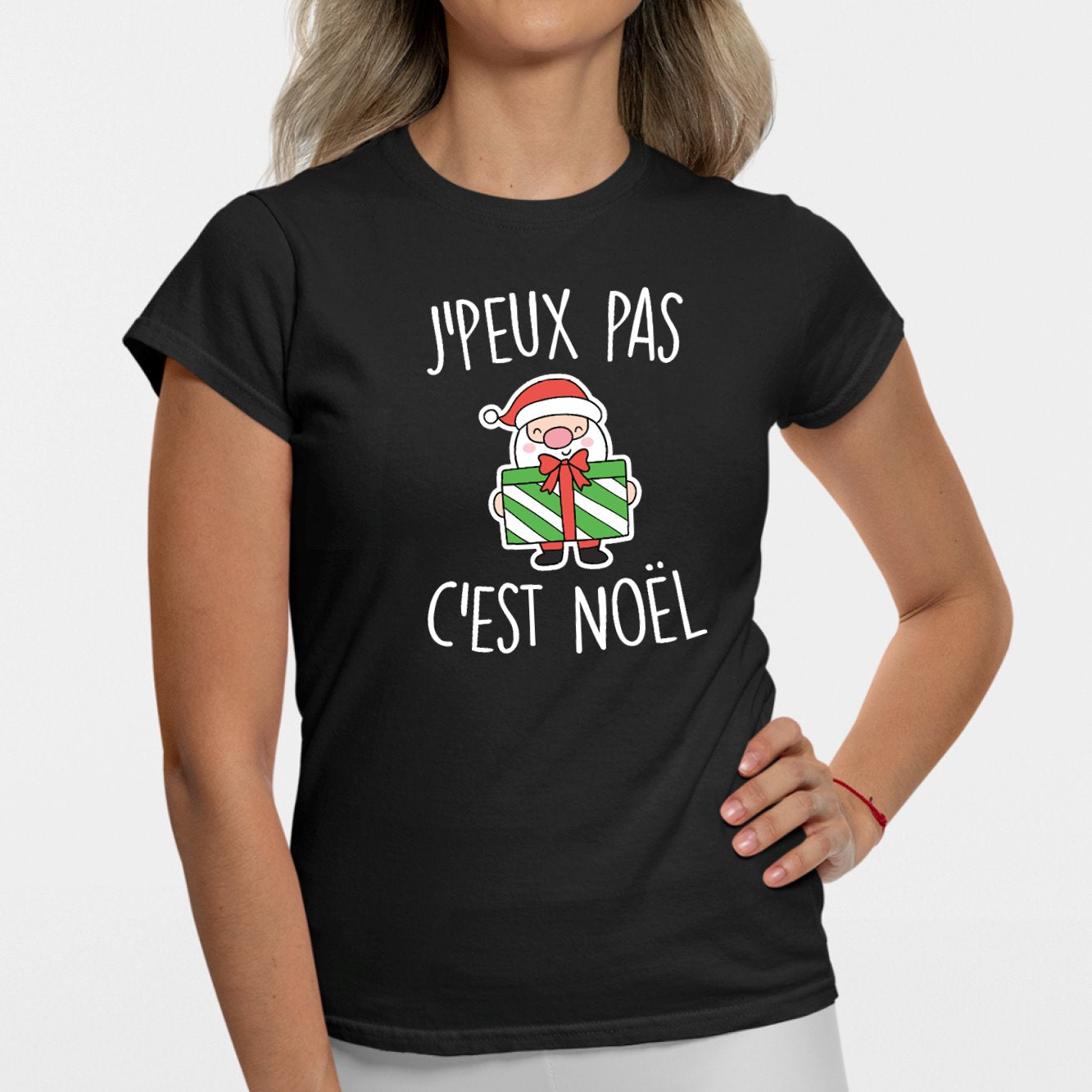 T-Shirt Femme J'peux pas c'est Noël Noir