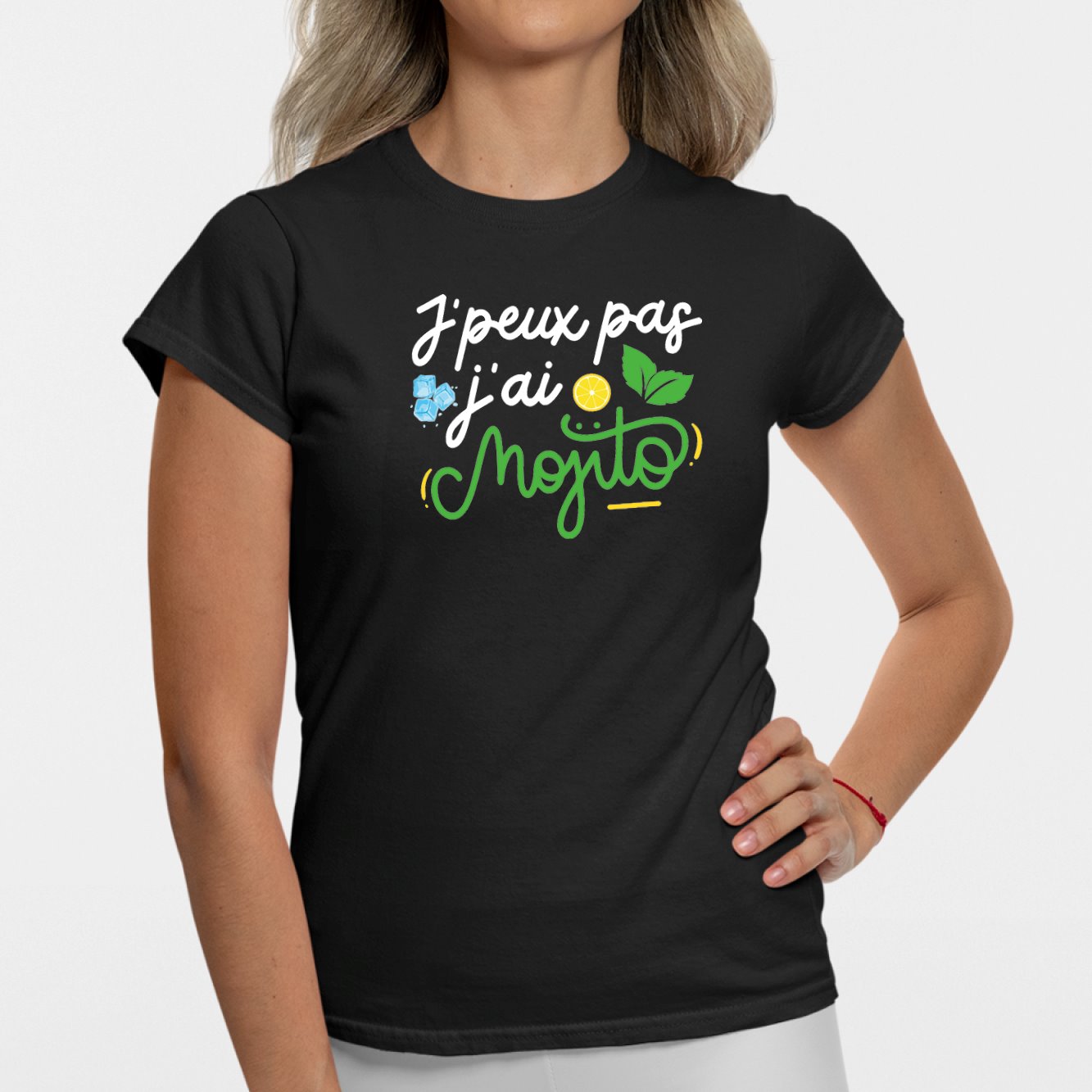 T-Shirt Femme J'peux pas j'ai mojito Noir