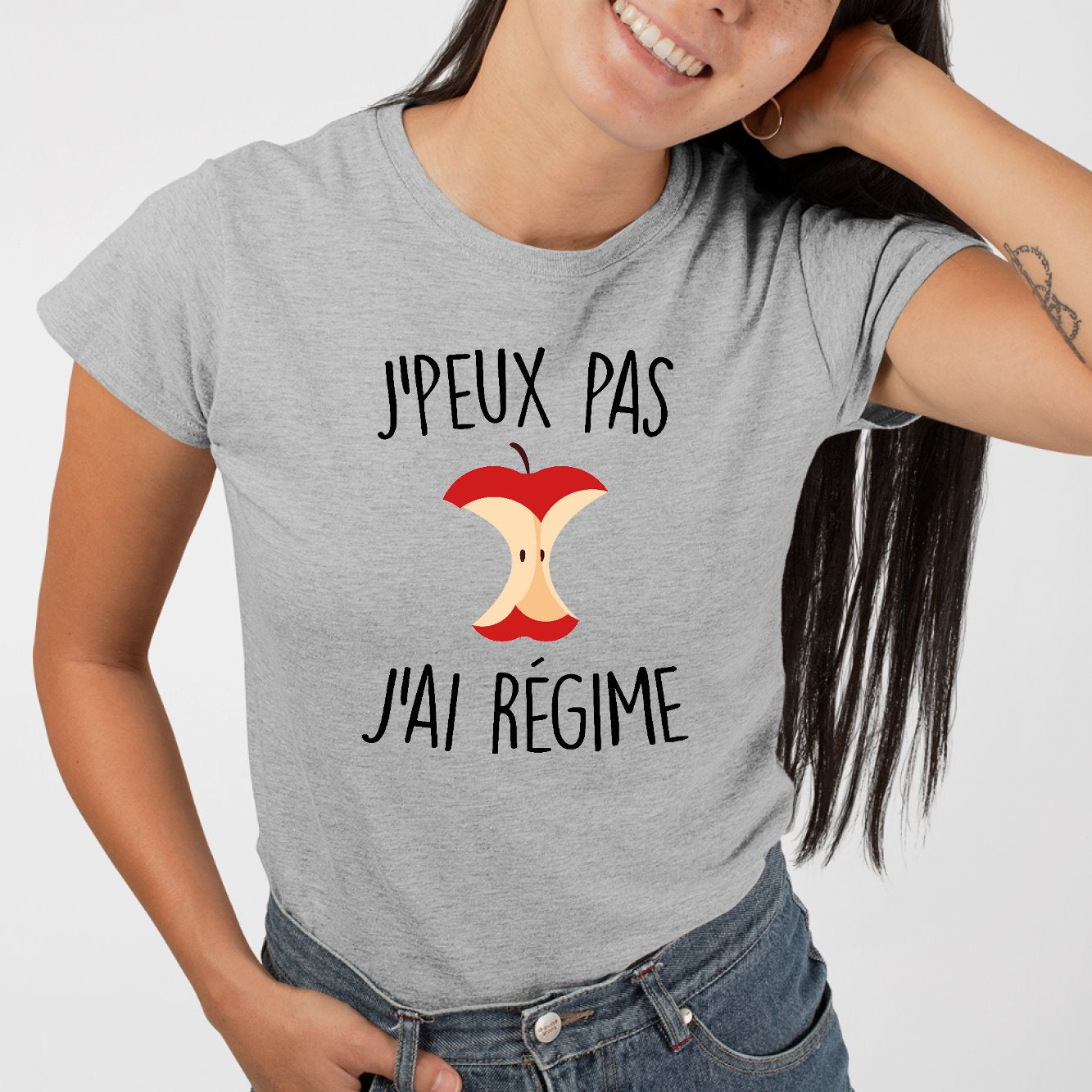 T-Shirt Femme J'peux pas j'ai régime Gris