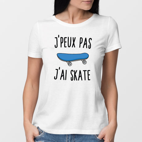 T-Shirt Femme J'peux pas j'ai skate Blanc