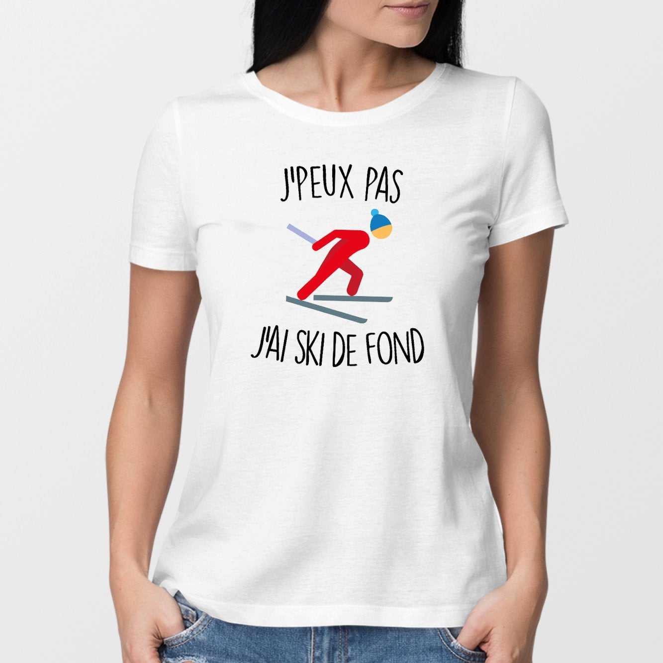 T-Shirt Femme J'peux pas j'ai ski de fond Blanc