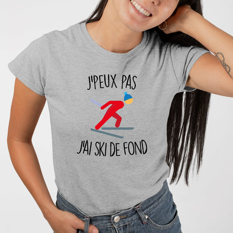 T-Shirt Femme J'peux pas j'ai ski de fond Gris