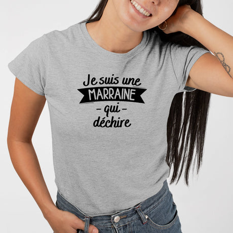 T-Shirt Femme Marraine qui déchire Gris