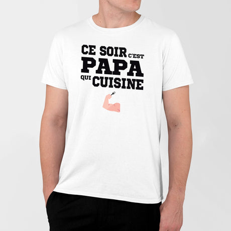 T-Shirt Homme Ce soir c'est papa qui cuisine Blanc