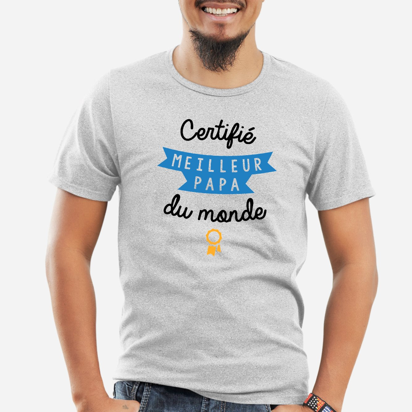 T-Shirt Homme Certifié meilleur papa du monde Gris