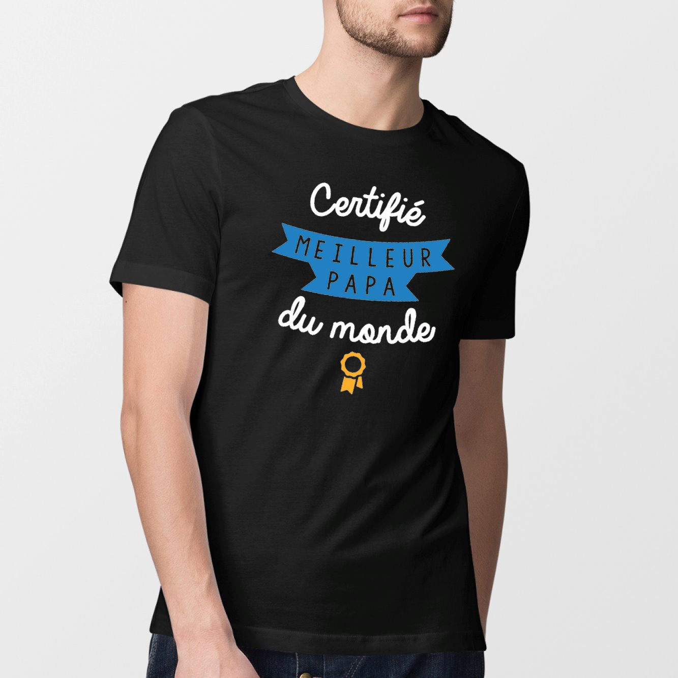 T-Shirt Homme Certifié meilleur papa du monde Noir