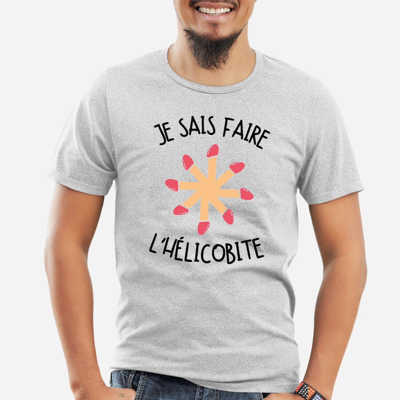 T-Shirt Homme Je sais faire l'hélicobite Gris