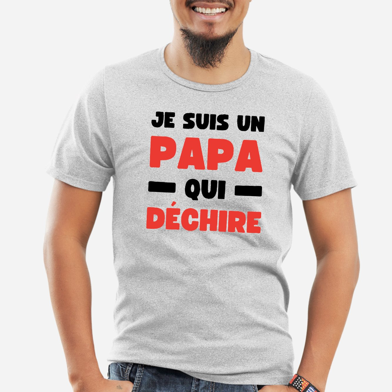 T-Shirt Homme Papa qui déchire Gris