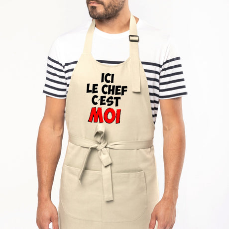 Tablier Ici le chef c'est moi Beige