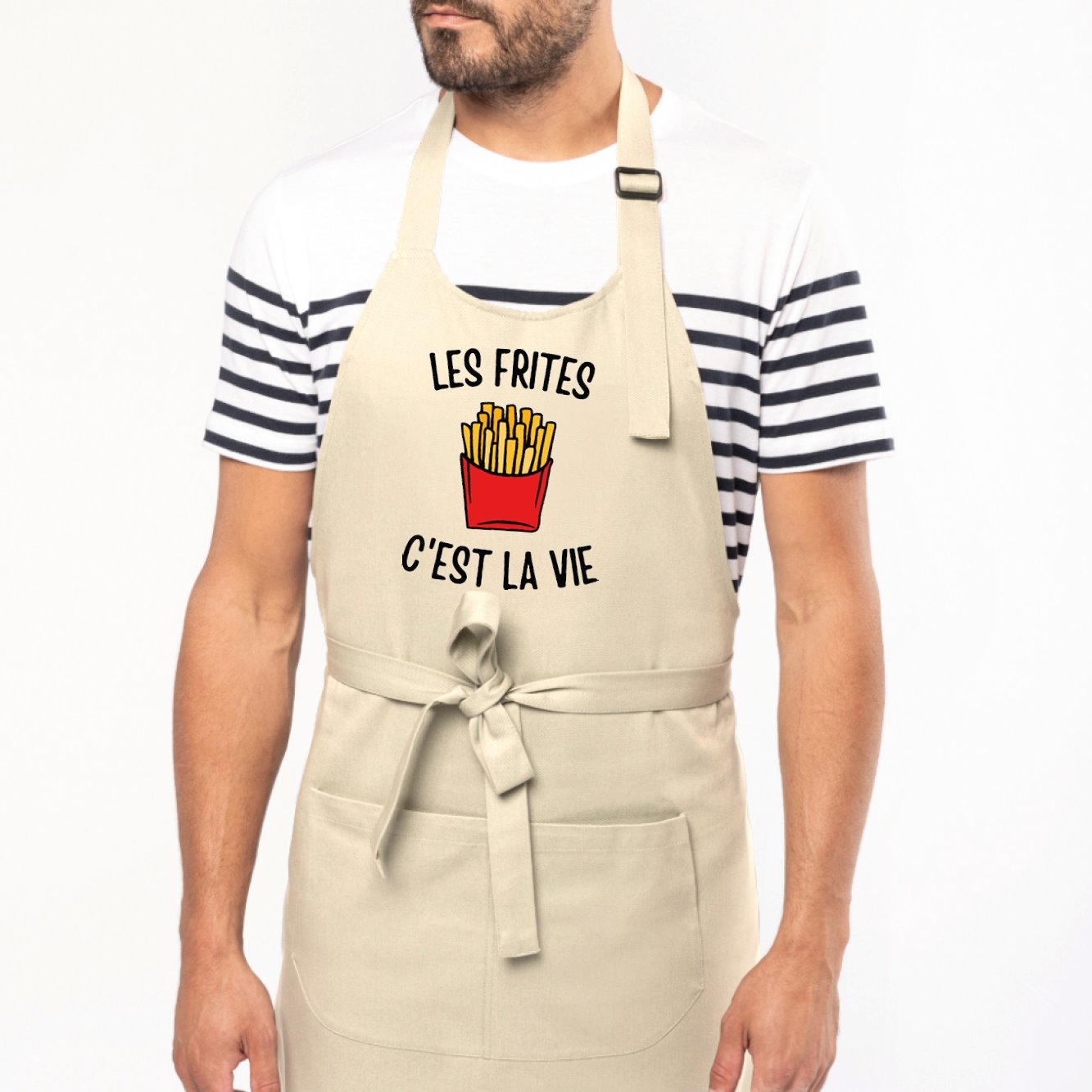 Tablier Les frites c'est la vie Beige