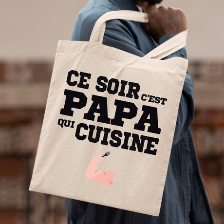 Tote bag Ce soir c'est papa qui cuisine Beige