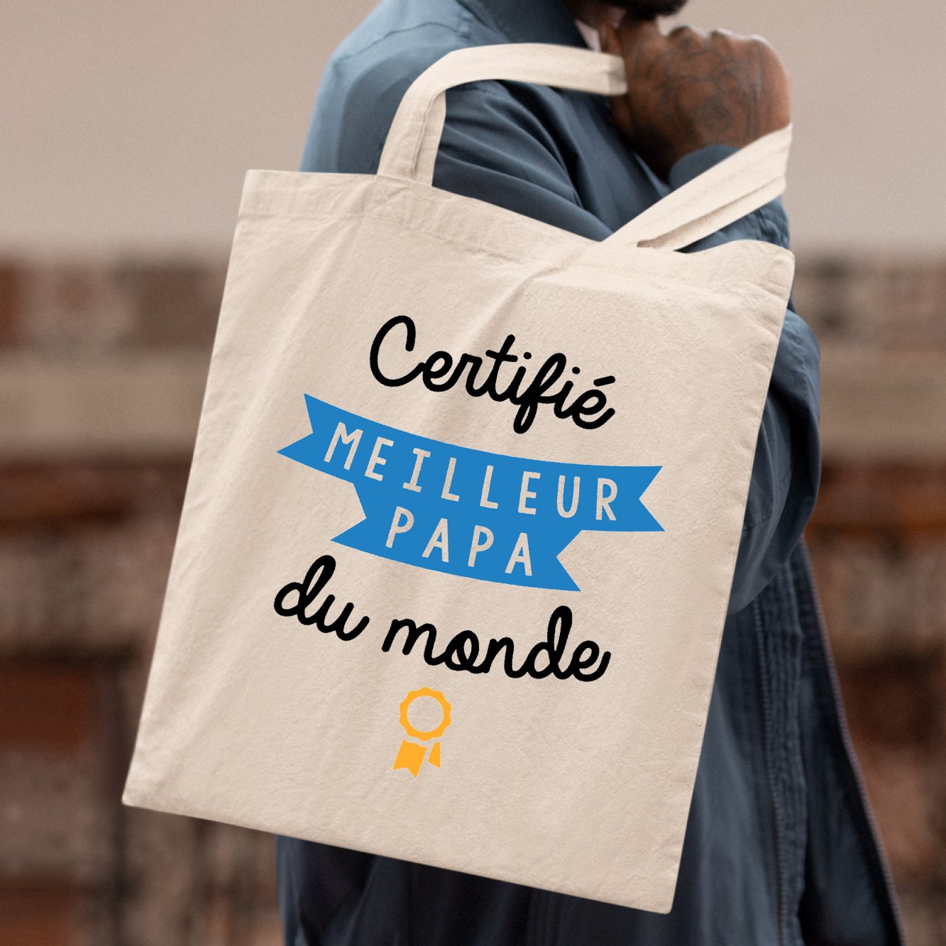 Tote bag Certifié meilleur papa du monde Beige