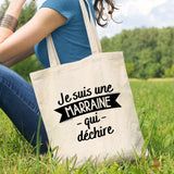 Tote bag Marraine qui déchire Beige