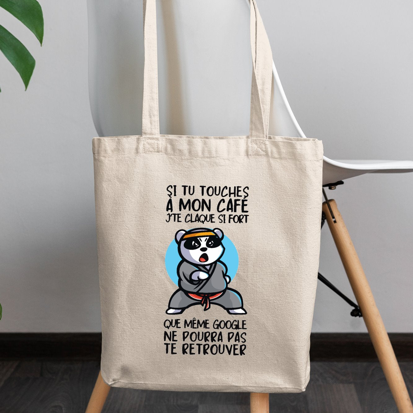 Tote bag Si tu touches à mon café je te claque Beige