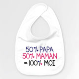 Bavoir Bébé 50% maman 50% papa Blanc