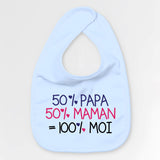 Bavoir Bébé 50% maman 50% papa Bleu