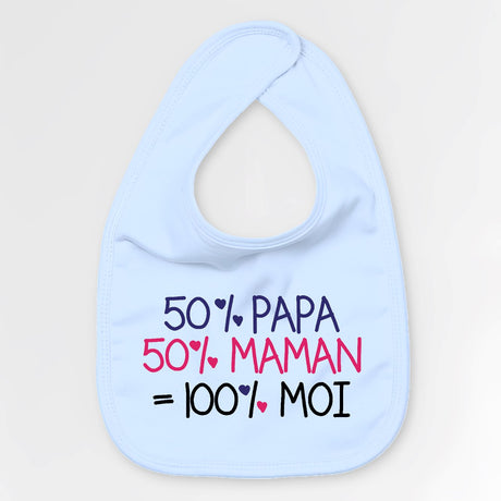 Bavoir Bébé 50% maman 50% papa Bleu