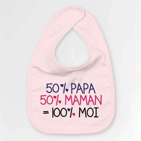 Bavoir Bébé 50% maman 50% papa Rose