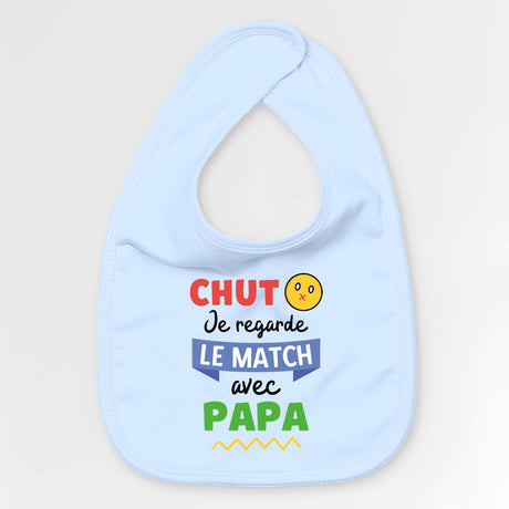 Bavoir Bébé Chut je regarde le match avec papa Bleu