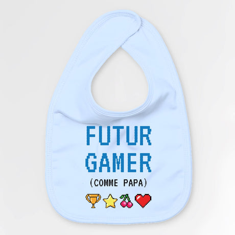 Bavoir Bébé Futur gamer comme papa Bleu