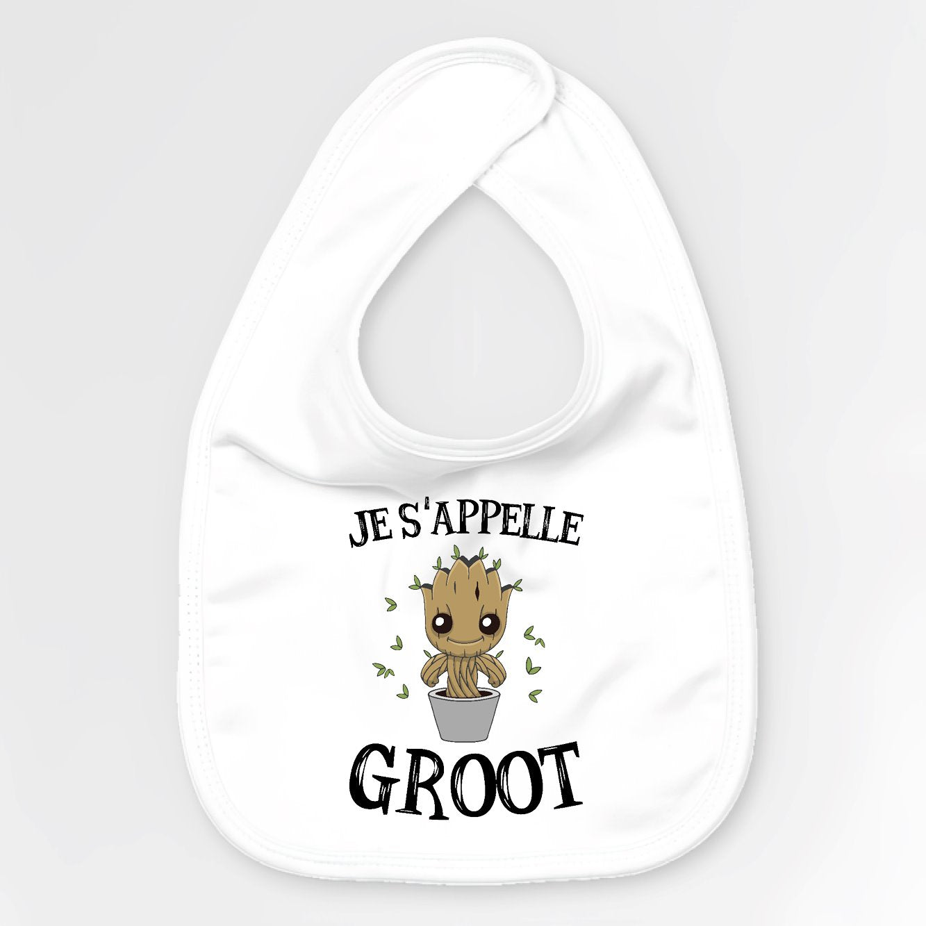 Bavoir Bébé Je s'appelle Groot Blanc