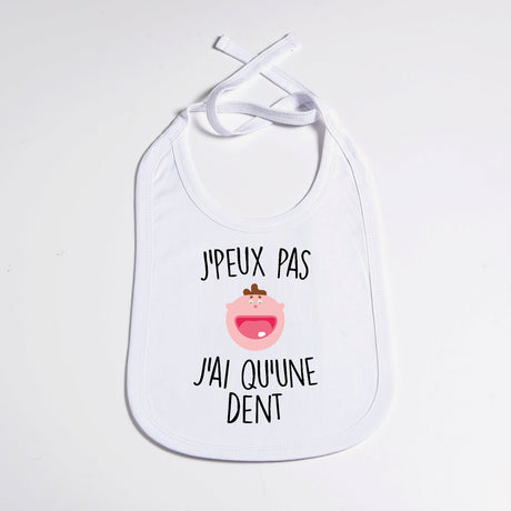 Bavoir Bébé J'peux pas j'ai qu'une dent Blanc