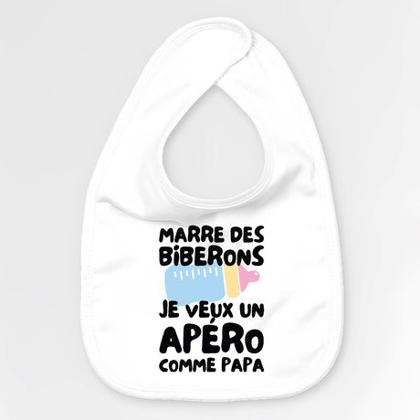 Bavoir Bébé Marre des biberons je veux un apéro comme papa Blanc