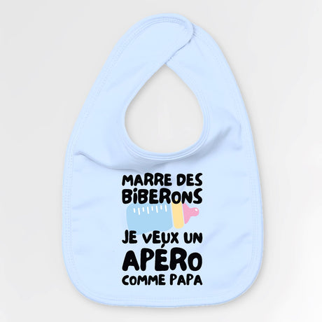 Bavoir Bébé Marre des biberons je veux un apéro comme papa Bleu