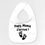 Bavoir Bébé Papy mamie j'arrive Blanc