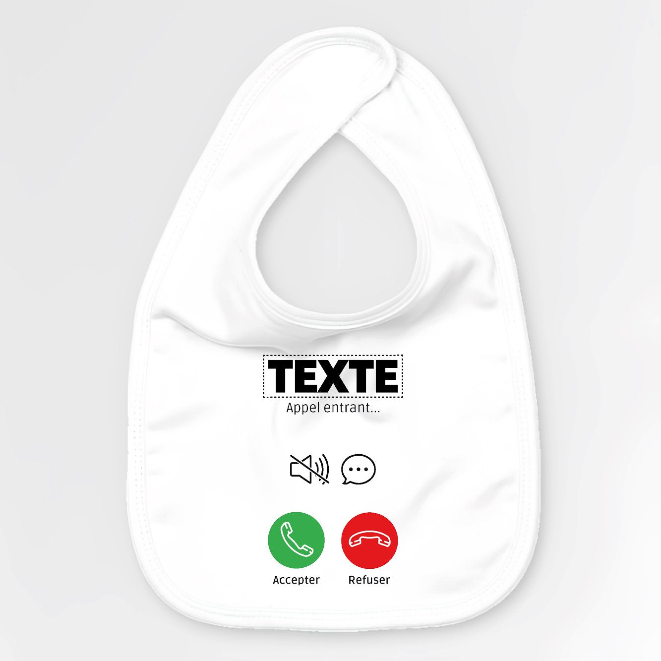 Bavoir Bébé Personnalisé Appel de "votre texte" Blanc