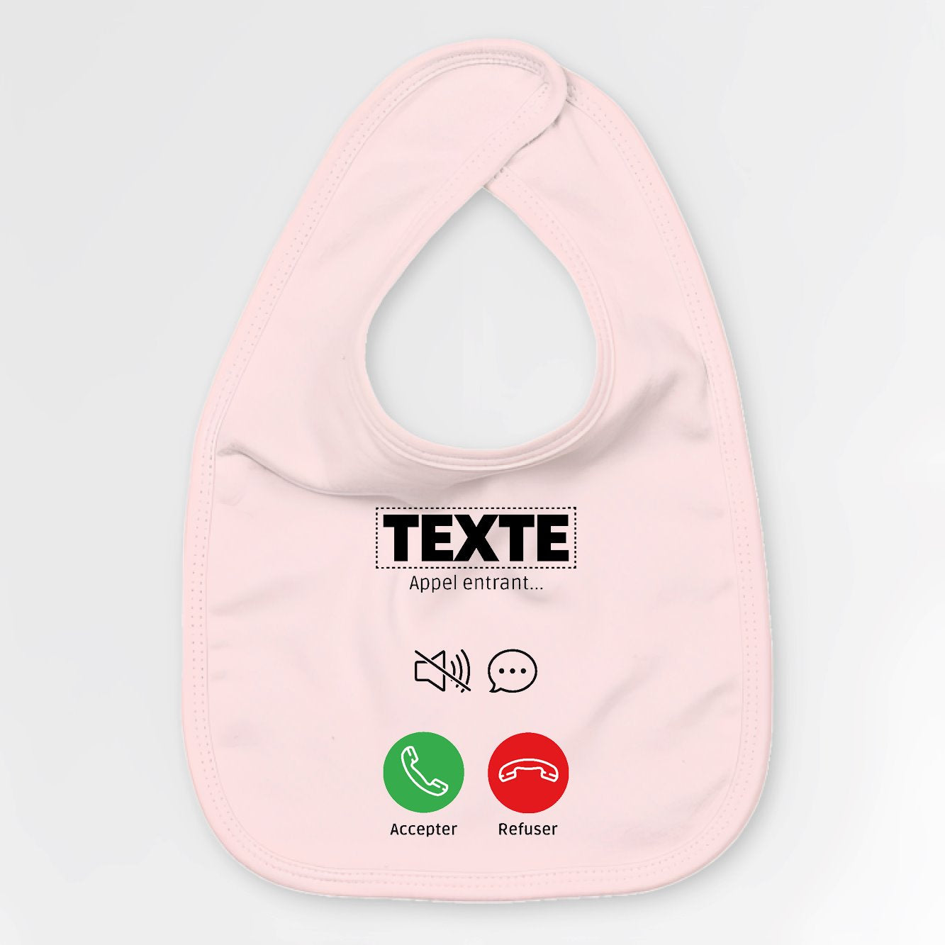 Bavoir Bébé Personnalisé Appel de "votre texte" Rose