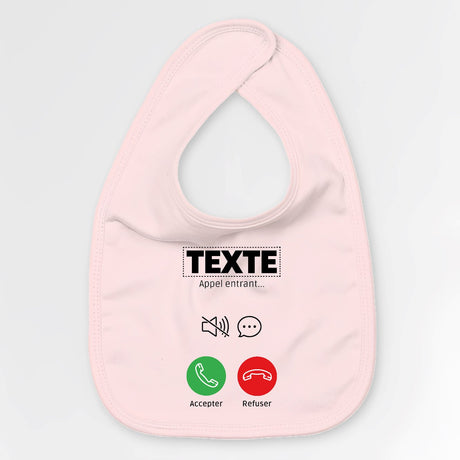 Bavoir Bébé Personnalisé Appel de "votre texte" Rose