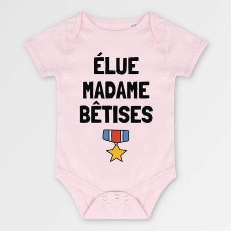 Body Bébé Élue madame bêtises Rose