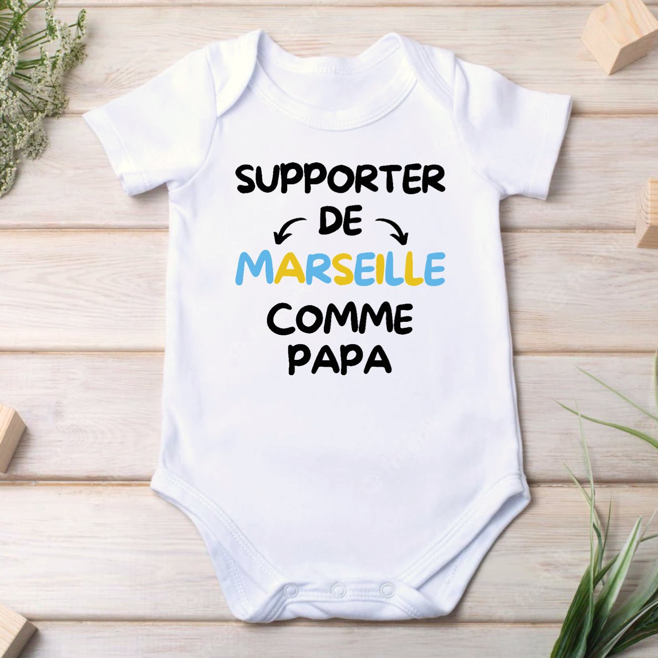 Body Bébé Supporter de Marseille comme papa Blanc