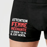 Boxer Homme Attention femme méchante Noir