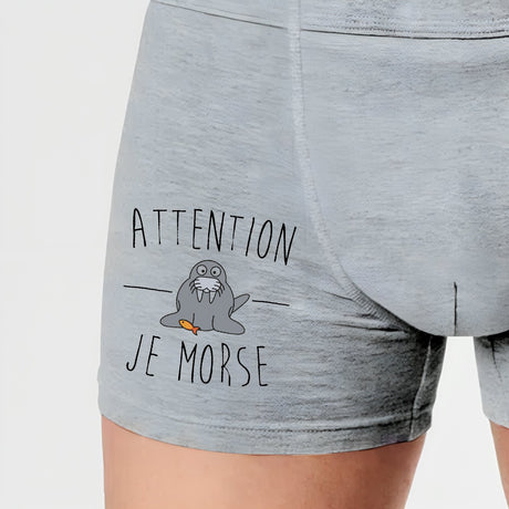 Boxer Homme Attention je mords Gris