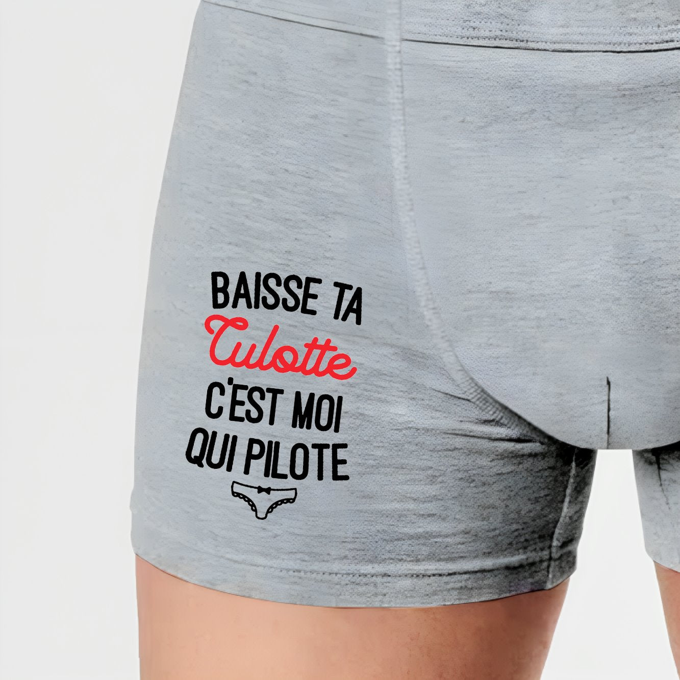 Boxer Homme Baisse ta culotte c'est moi qui pilote Gris