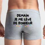 Boxer Homme Demain je me lève de bonheur Gris