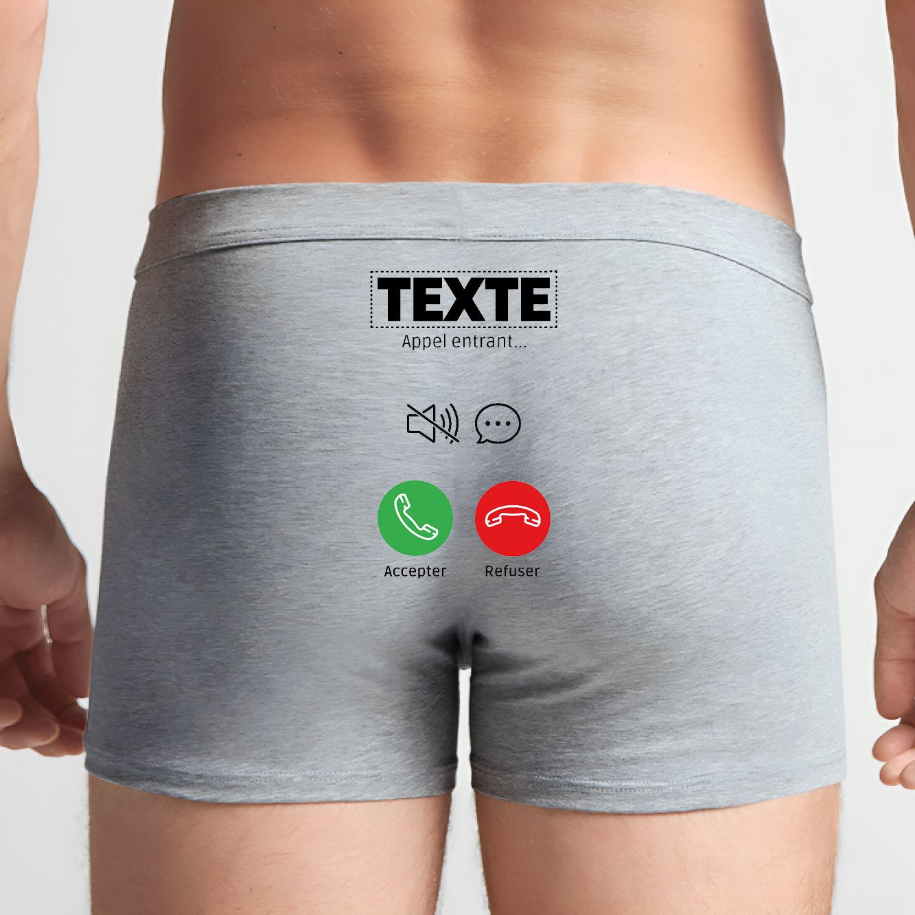 Boxer Homme Personnalisé Appel de "votre texte" Gris