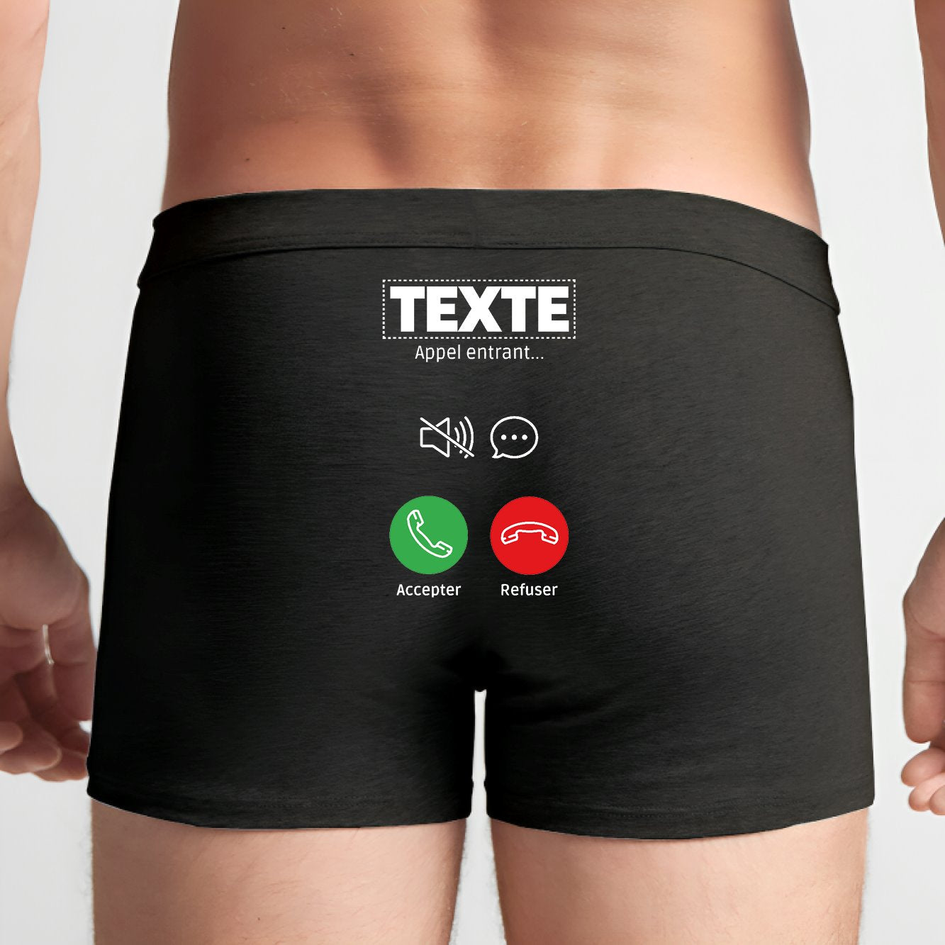 Boxer Homme Personnalisé Appel de "votre texte" Noir