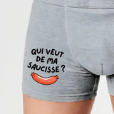 Boxer Homme Qui veut de ma saucisse Gris