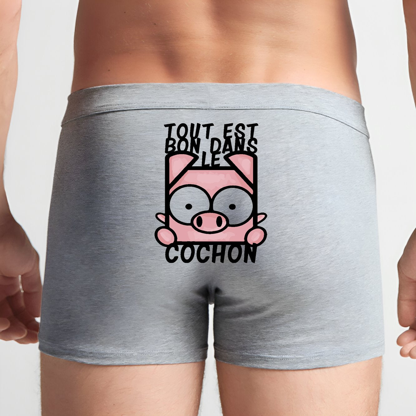 Boxer Homme Tout est bon dans le cochon Gris