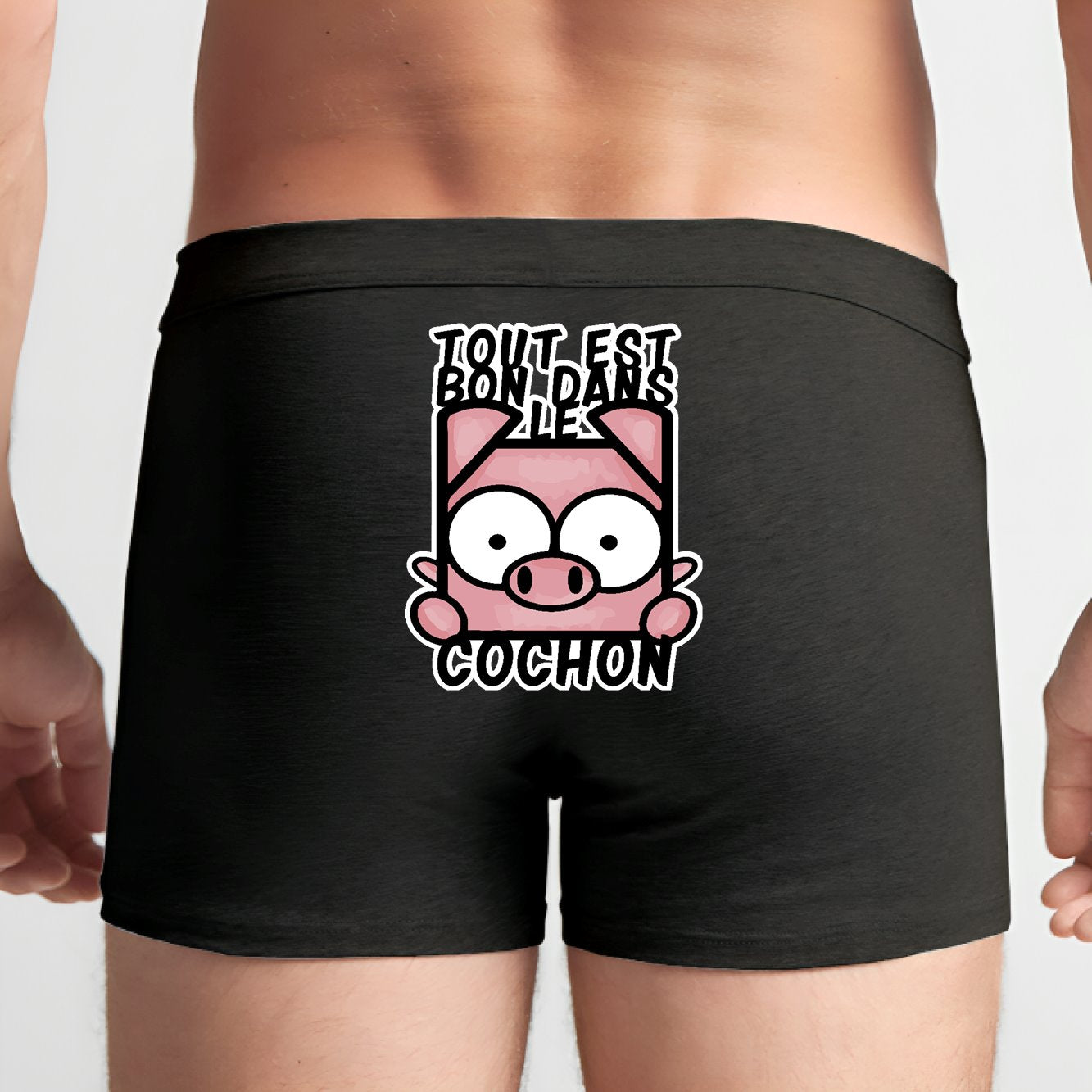 Boxer Homme Tout est bon dans le cochon Noir