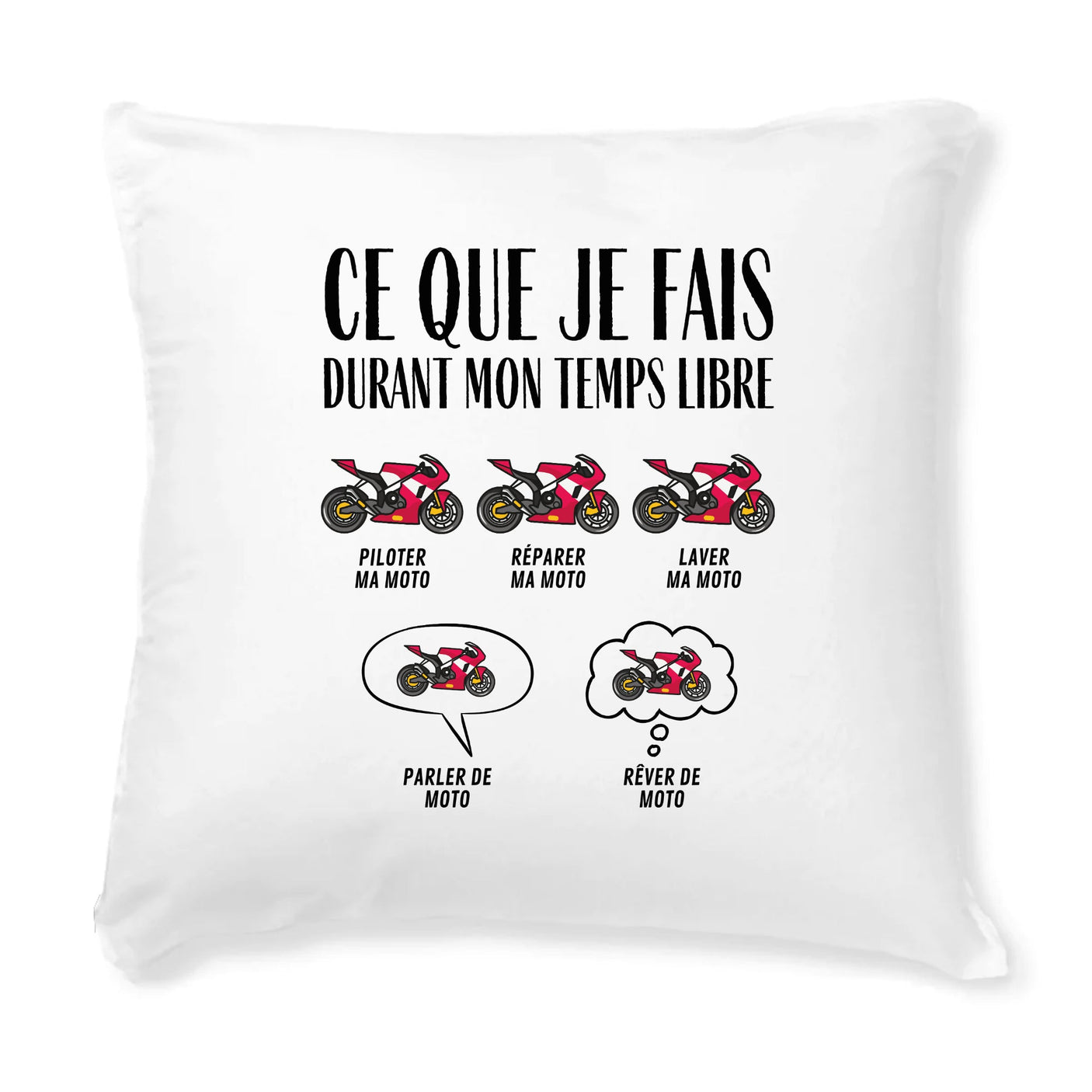 Coussin Ce que je fais durant mon temps libre Moto 